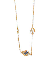 Adjustable Blue & White CZ Eye Charm Necklace in 14K Gold