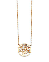 Adjustable White CZ Tree Charm Necklace in 14K Gold