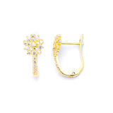 Flower Huggie Earrings with White CZ in 14K Gold
