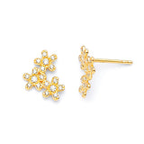 Flower Stud Earrings with White CZ in 14K Gold and Butterfly Backing
