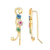 Flower Crawler Earrings with Multi-Color CZ in 14K Gold