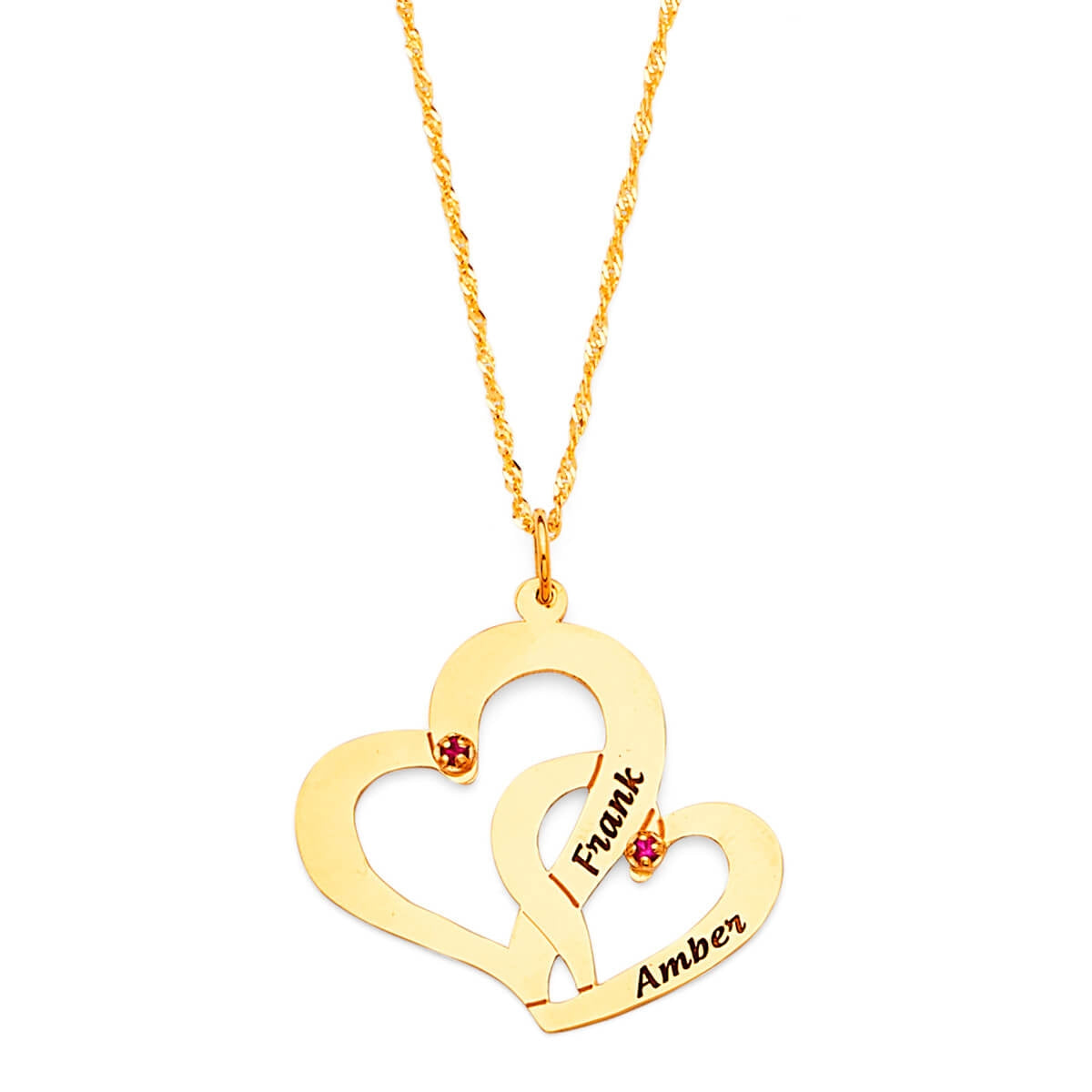 Red CZ Heart Personalized Charm Necklace in 14K Gold