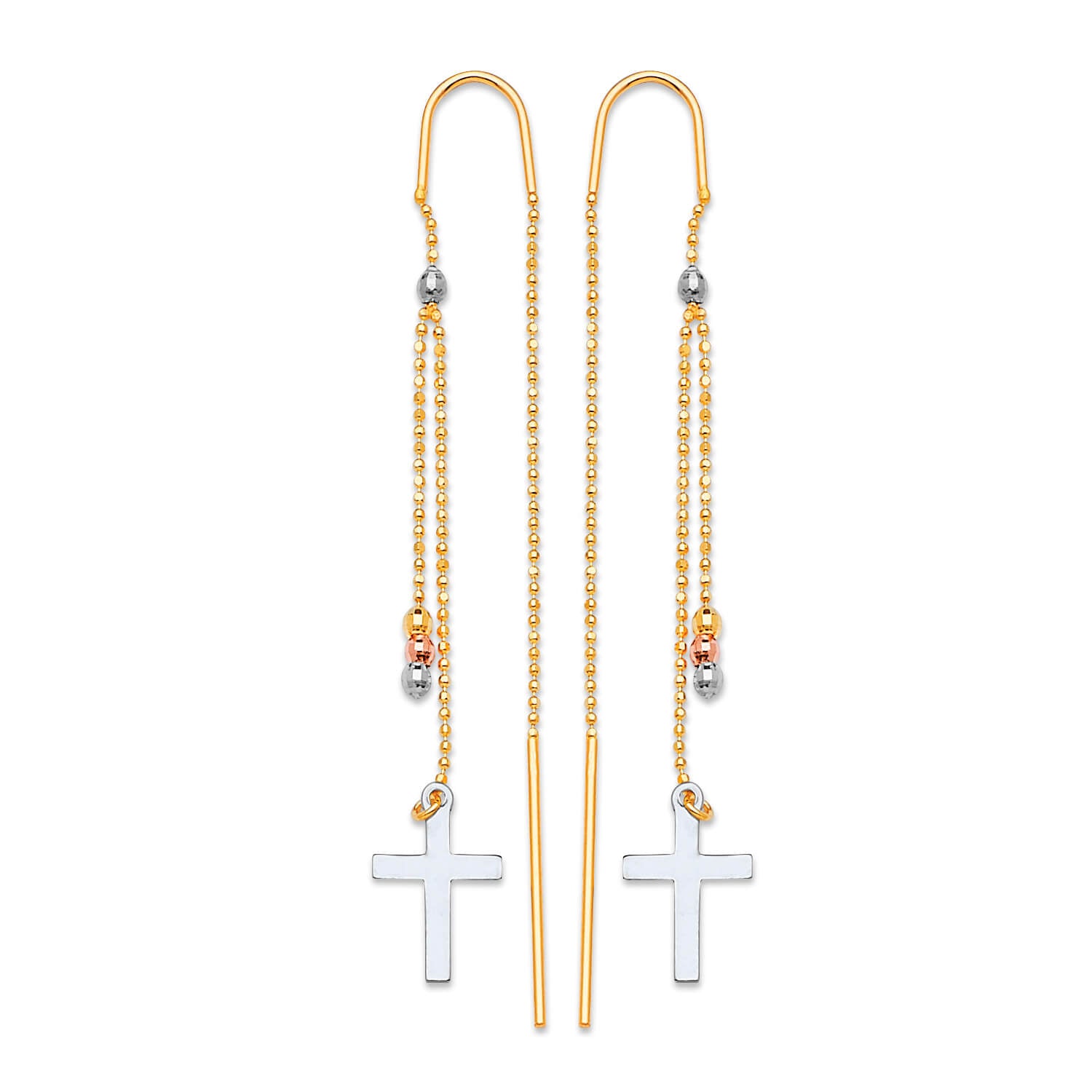 Cross Tassel Earrings in 14K Tri-Color Gold