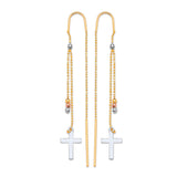 Cross Tassel Earrings in 14K Tri-Color Gold