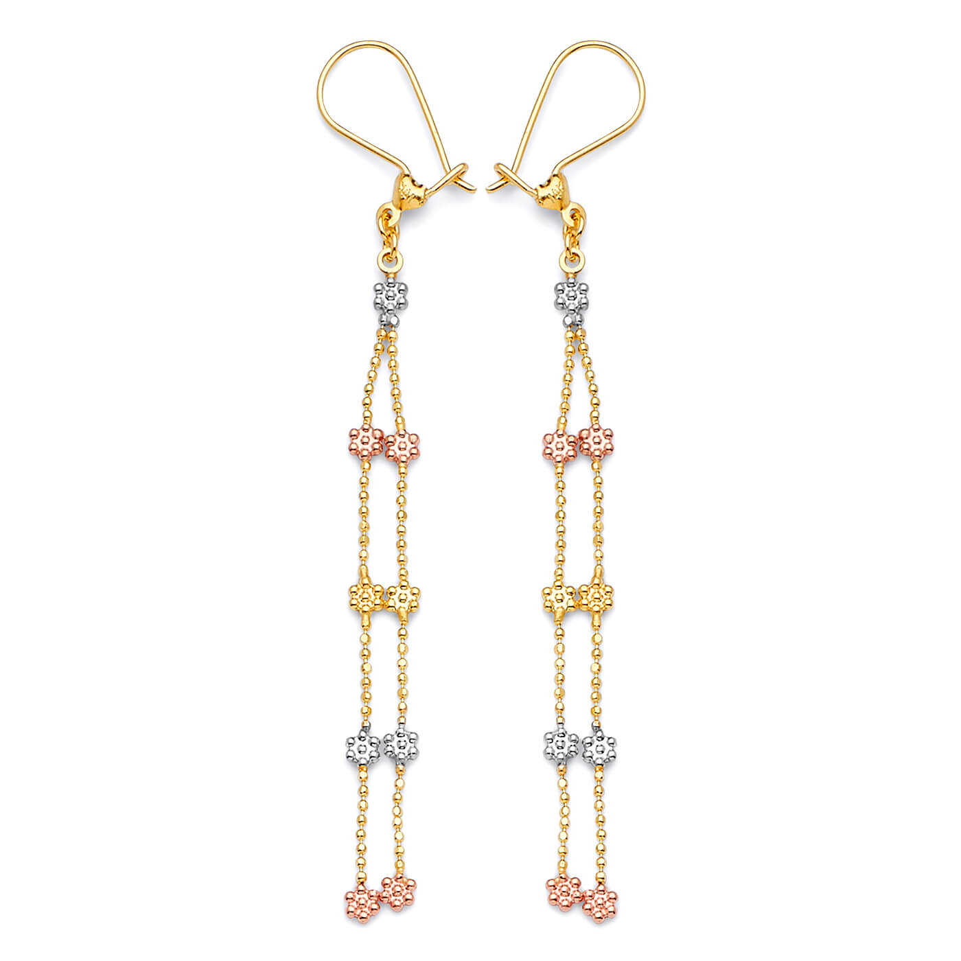 Flower Tassel Earrings in 14K Tri-Color Gold