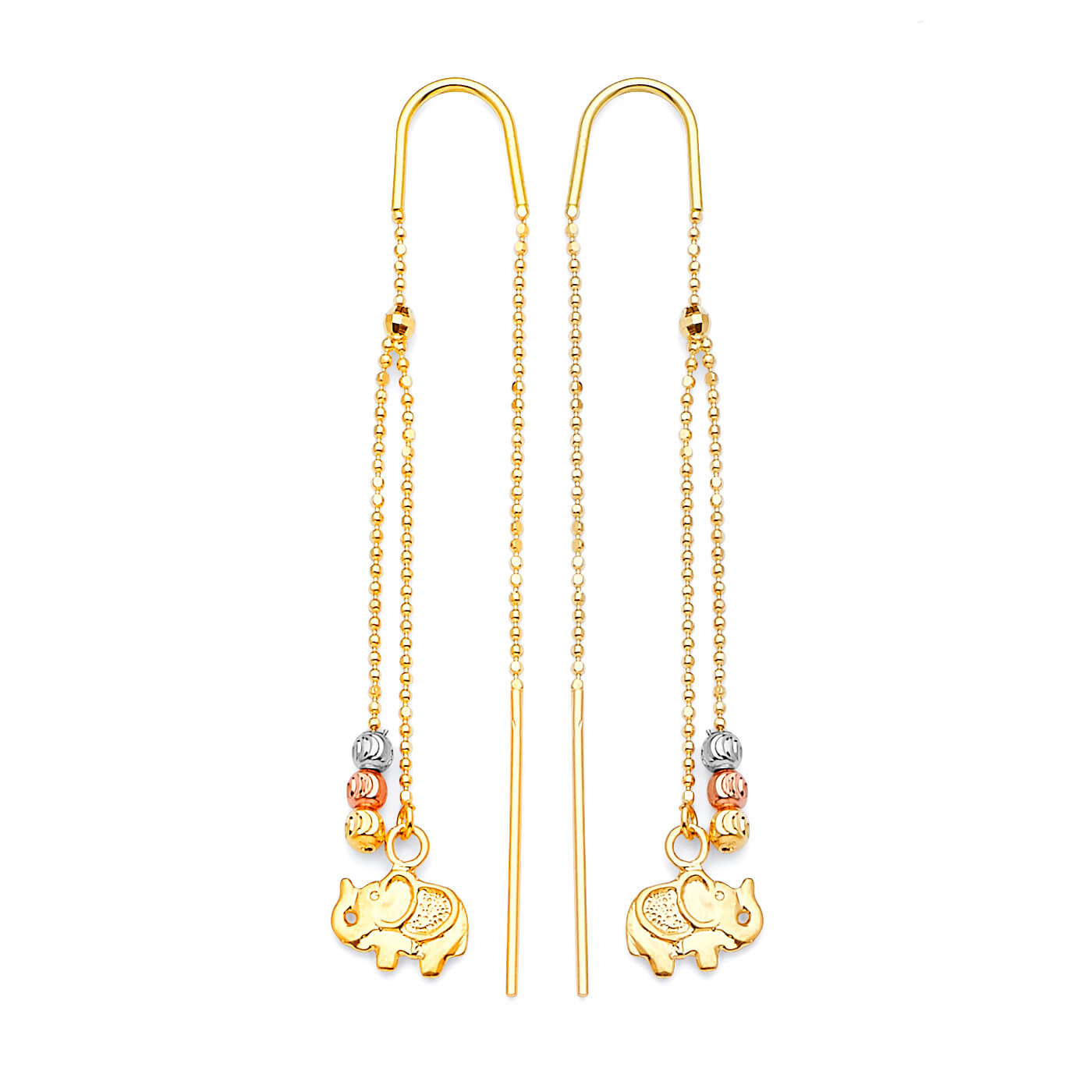 Elephant Tassel Earrings in 14K Tri-Color Gold