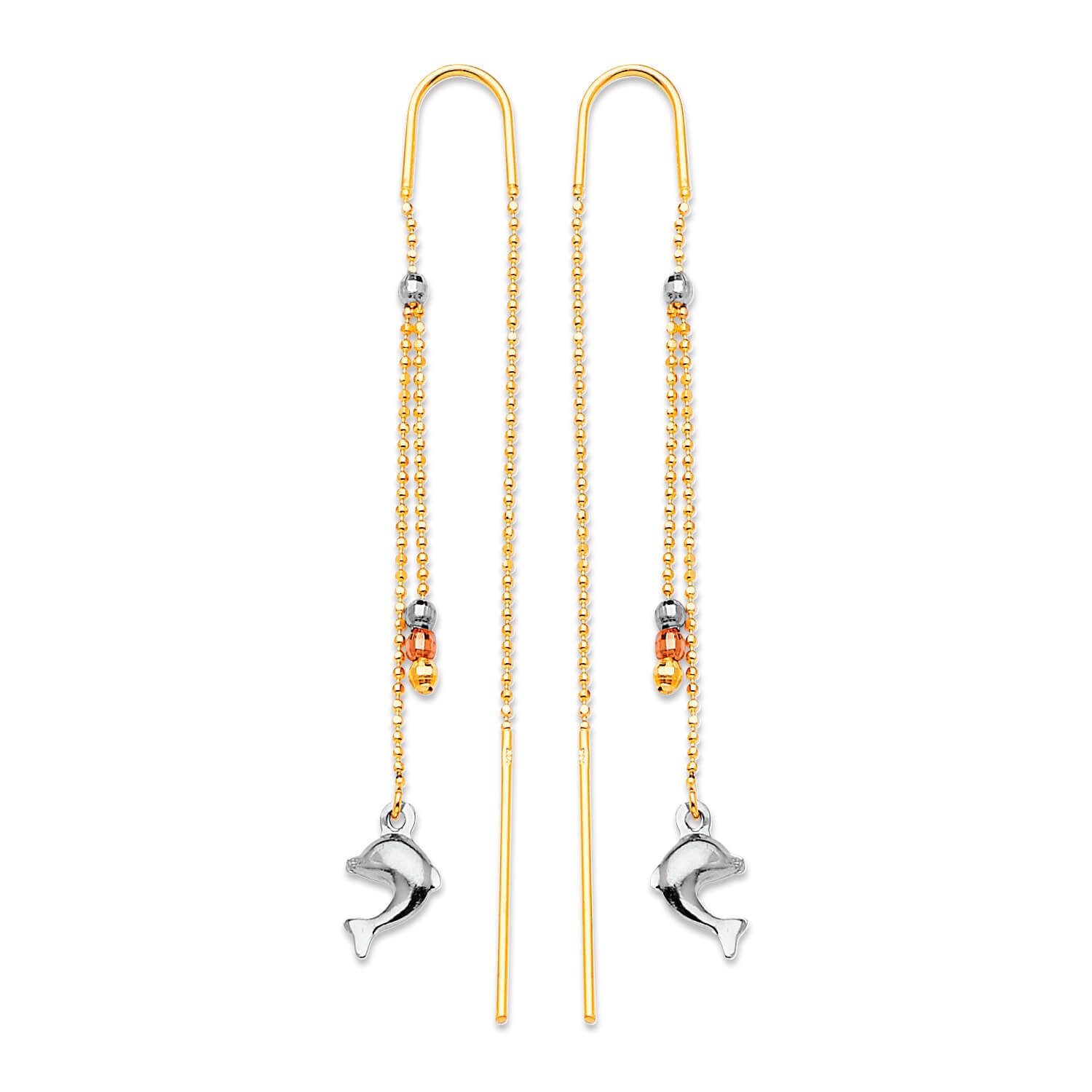 Dolphin Tassel Earrings in 14K Tri-Color Gold