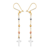 Cross Tassel Earrings in 14K Tri-Color Gold
