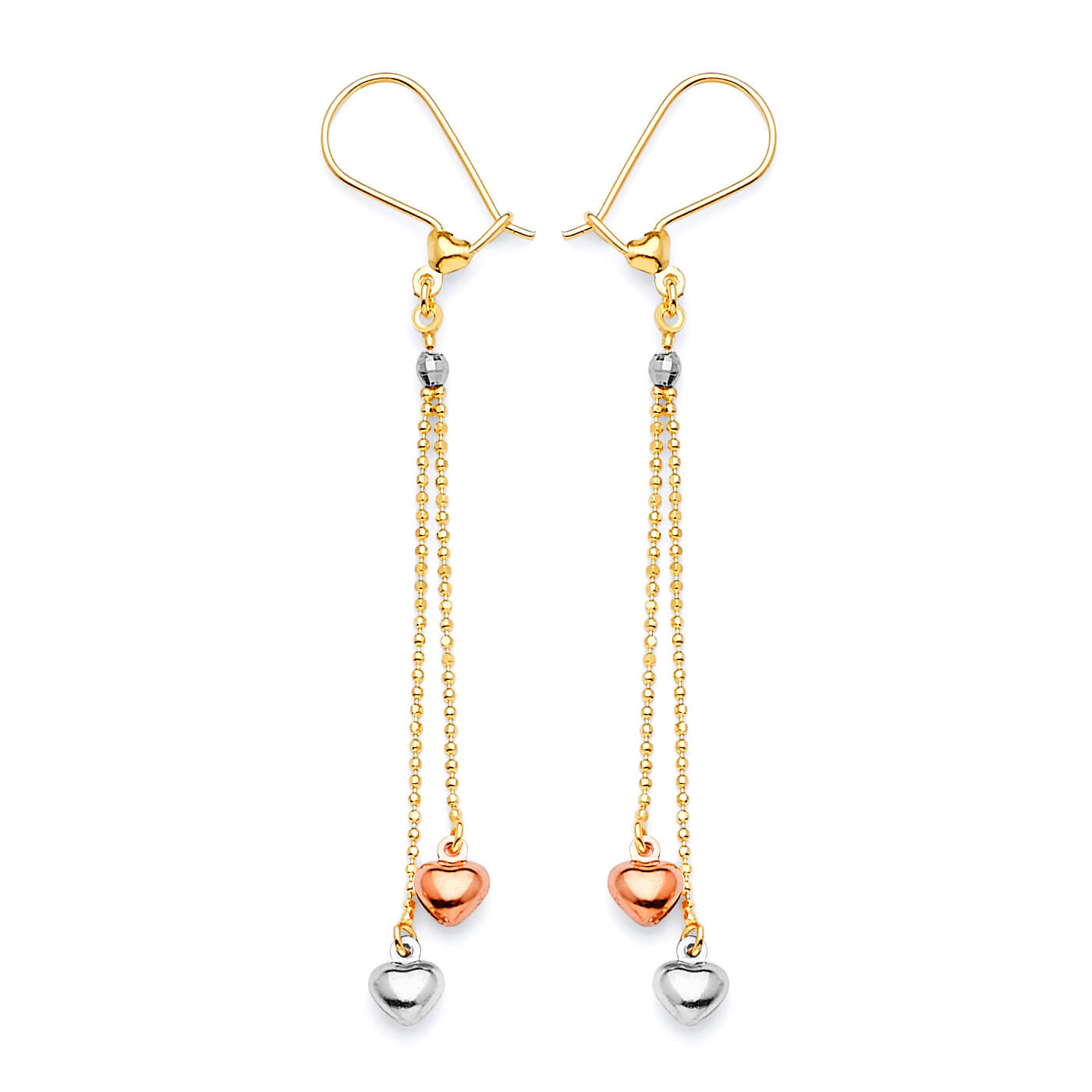 Heart Tassel Earrings in 14K Tri-Color Gold