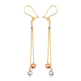 Heart Tassel Earrings in 14K Tri-Color Gold