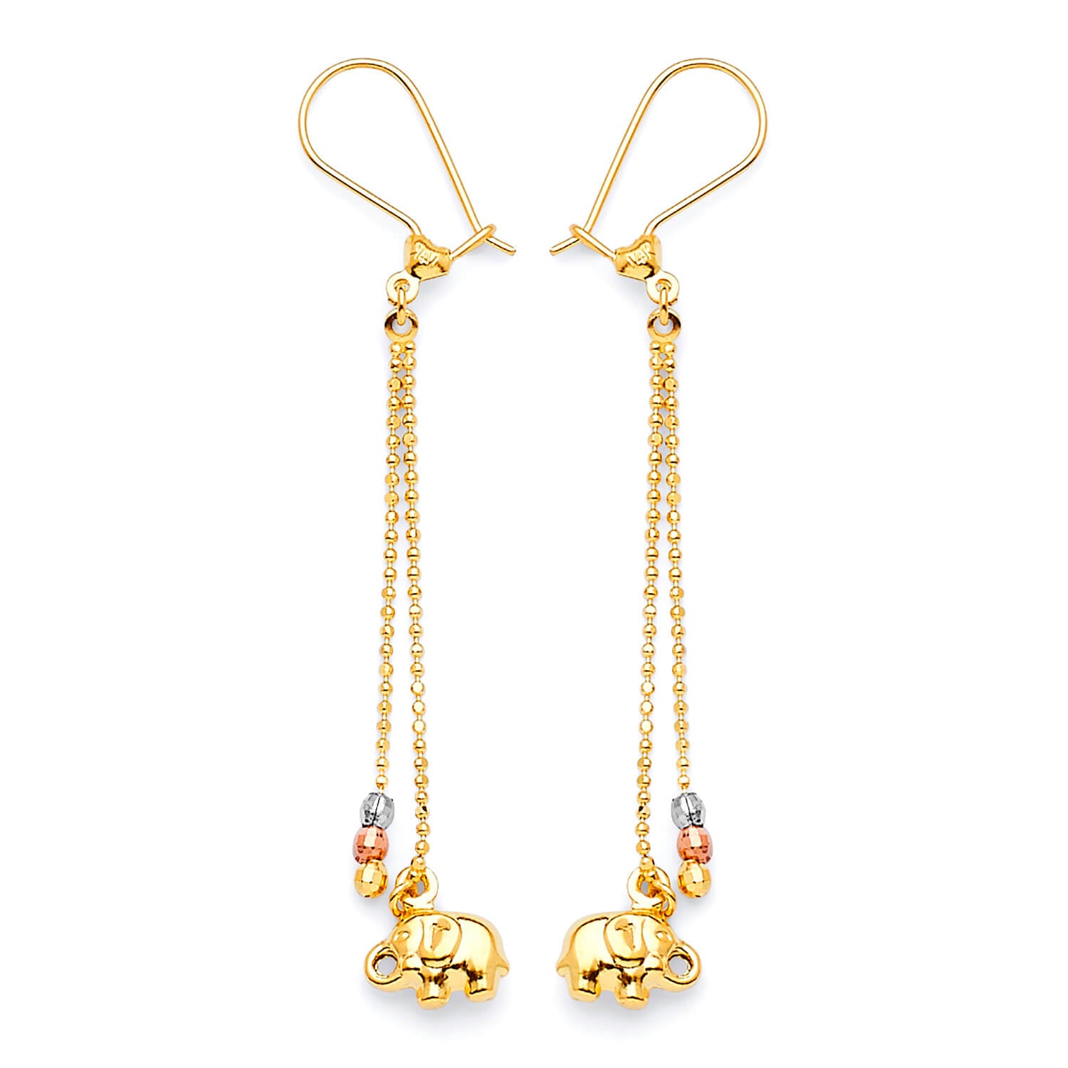 Elephant Tassel Earrings in 14K Tri-Color Gold