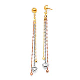 Heart Tassel Earrings in 14K Tri-Color Gold and Butterfly Backing
