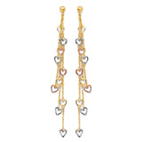 Heart Tassel Earrings in 14K Tri-Color Gold and Butterfly Backing