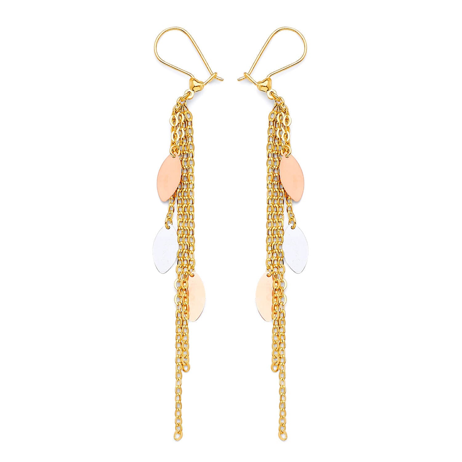 Leaf Tassel Earrings in 14K Tri-Color Gold
