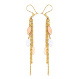 Leaf Tassel Earrings in 14K Tri-Color Gold