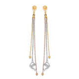 Dolphin Tassel Earrings in 14K Tri-Color Gold and Butterfly Backing
