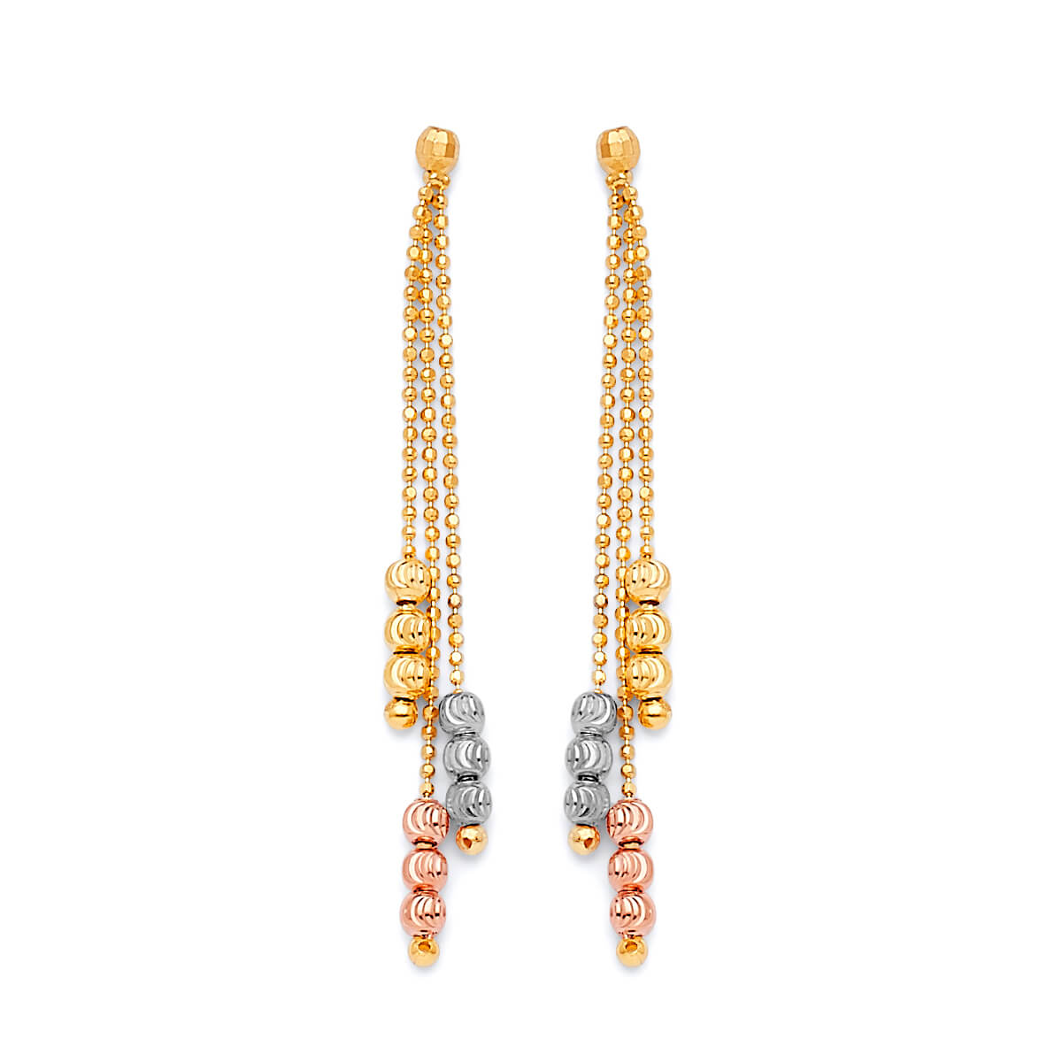 Tassel Earrings in 14K Tri-Color Gold and Butterfly Backing