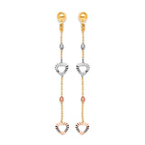 Heart Tassel Earrings in 14K Tri-Color Gold and Butterfly Backing