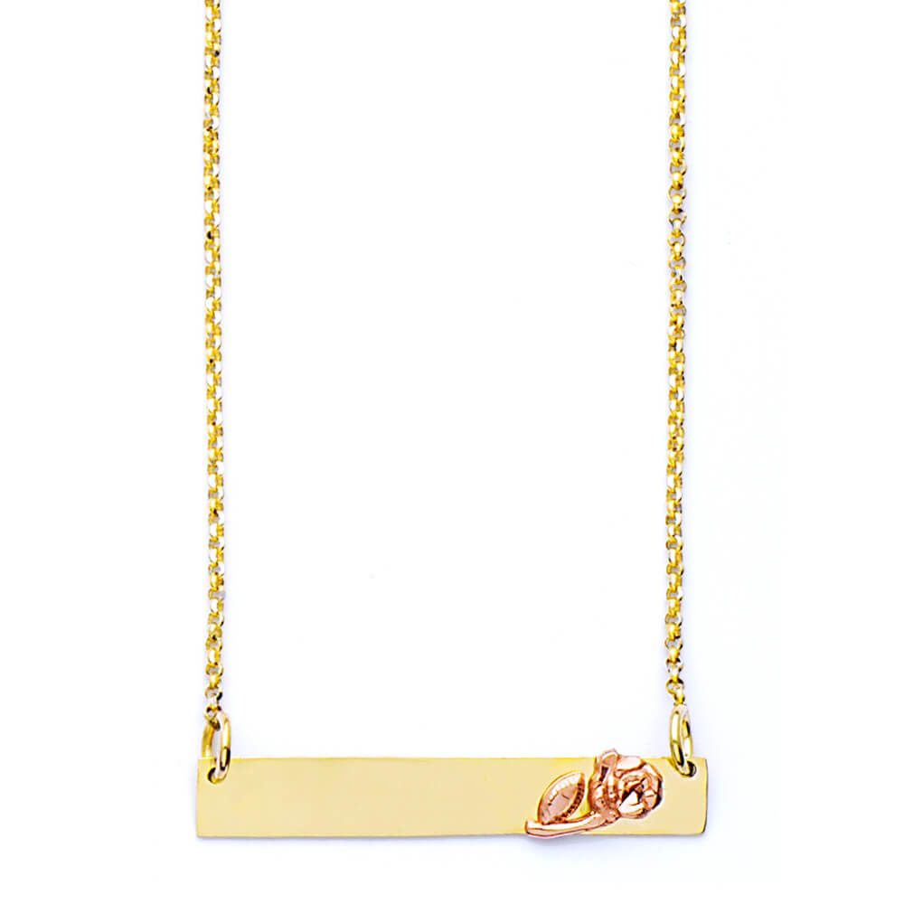 Flower Personalized Necklace in 14K Two-Tone Gold