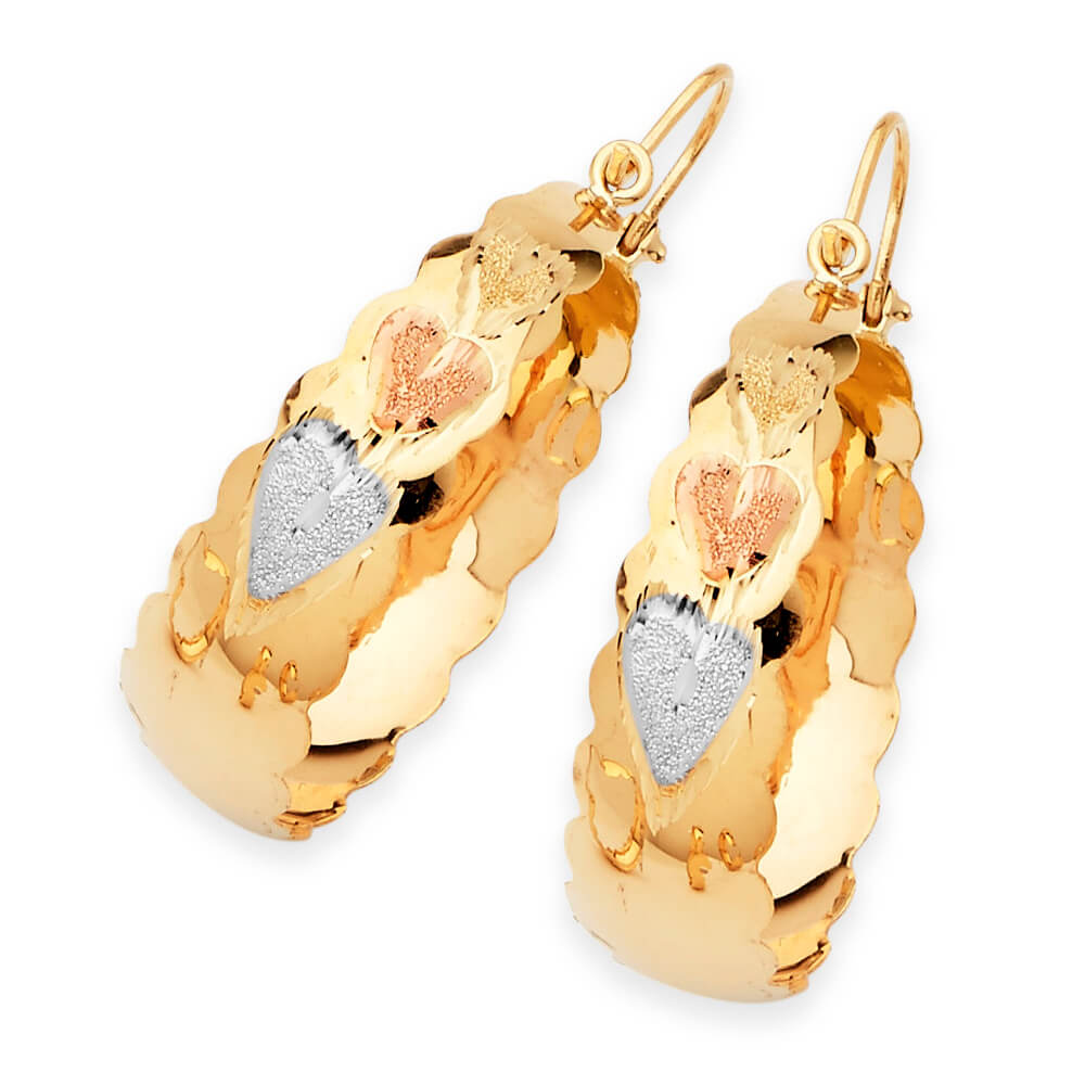 Heart Bangle Hoop Earrings in 14K Tri-Color Gold