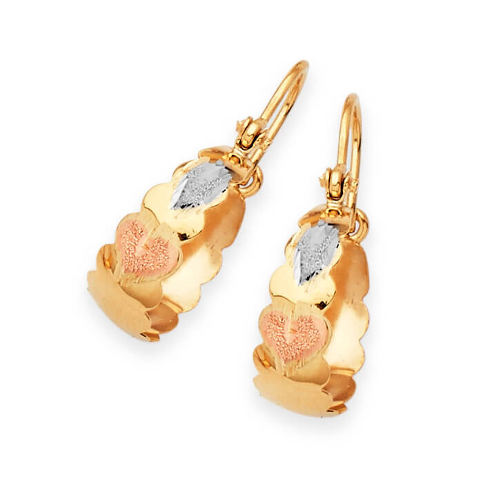 Heart Bangle Hoop Earrings in 14K Tri-Color Gold
