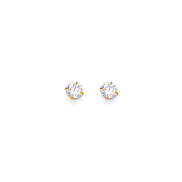 Solitaire Stud Earrings with White CZ in 14K Gold and Screw Backing