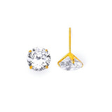 Solitaire Stud Earrings with White CZ in 14K Gold and Screw Backing