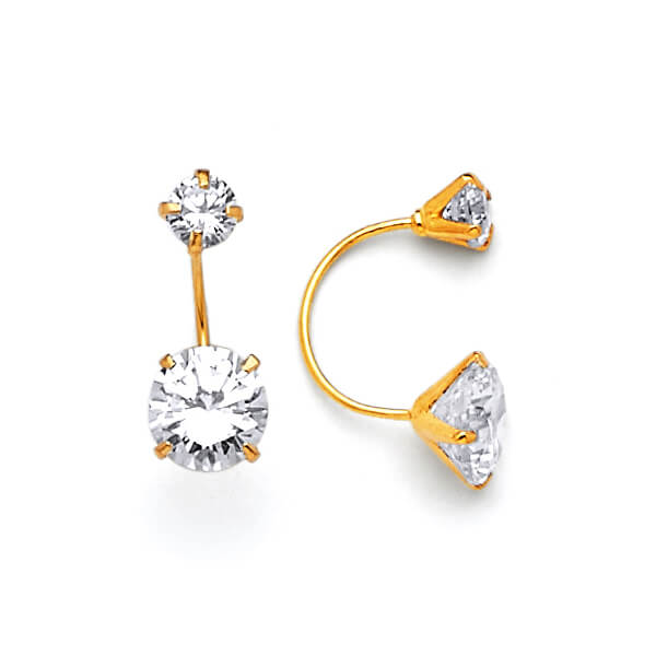 Telephone Stud Earrings with White CZ in 14K Gold and Screw Backing