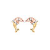 Dolphin Stud Earrings in 14K Tri-Color Gold