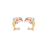 Dolphin Stud Earrings in 14K Tri-Color Gold