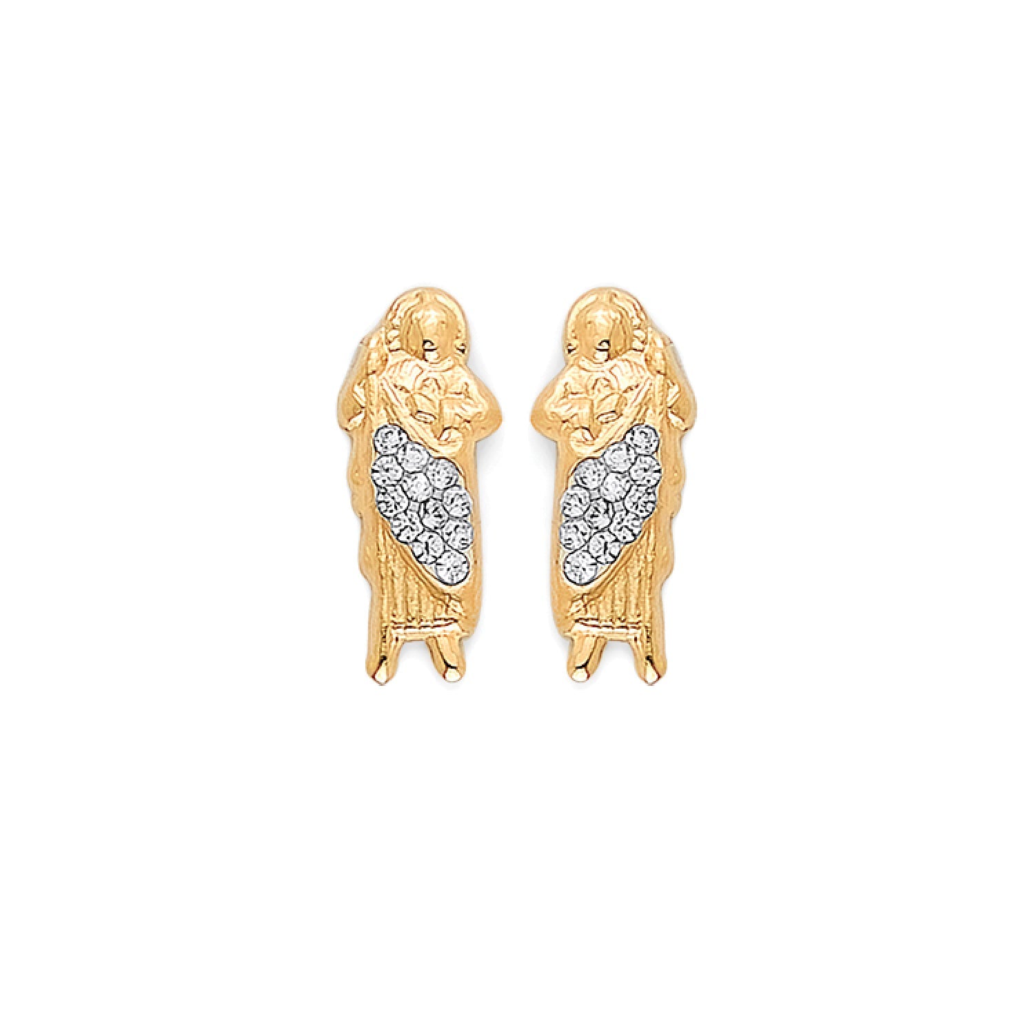 White CZ San Judas Stud Earrings in 14K Gold