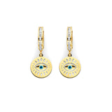 White CZ & Enamel Eye Drop Huggie Earrings in 14K Gold