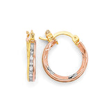 White CZ Hoop Earrings in 14K Tri-Color Gold