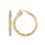 White CZ Hoop Earrings in 14K Tri-Color Gold