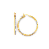 White CZ Hoop Earrings in 14K Tri-Color Gold