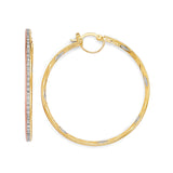 White CZ Hoop Earrings in 14K Tri-Color Gold