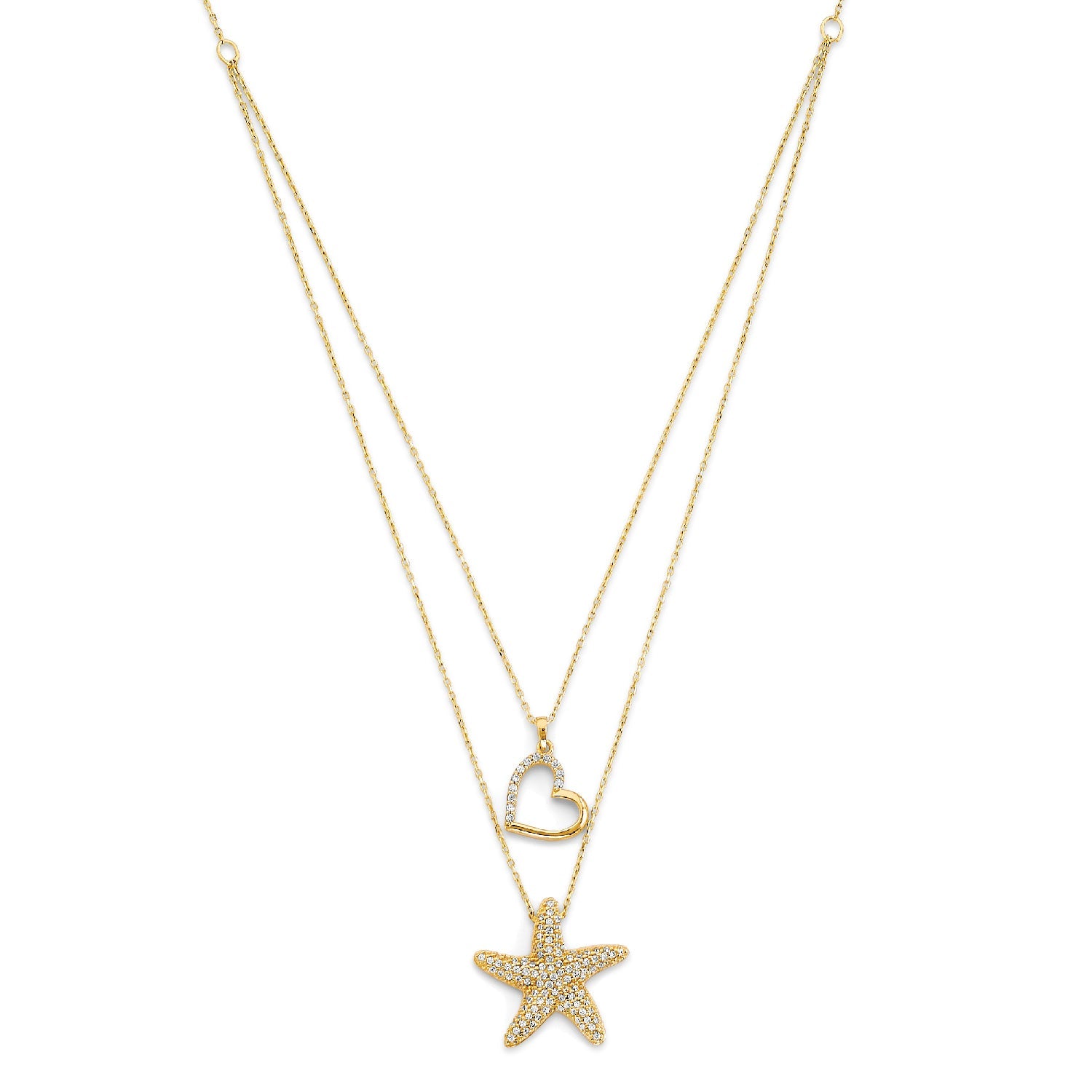 Adjustable White CZ Star Charm Necklace in 14K Gold