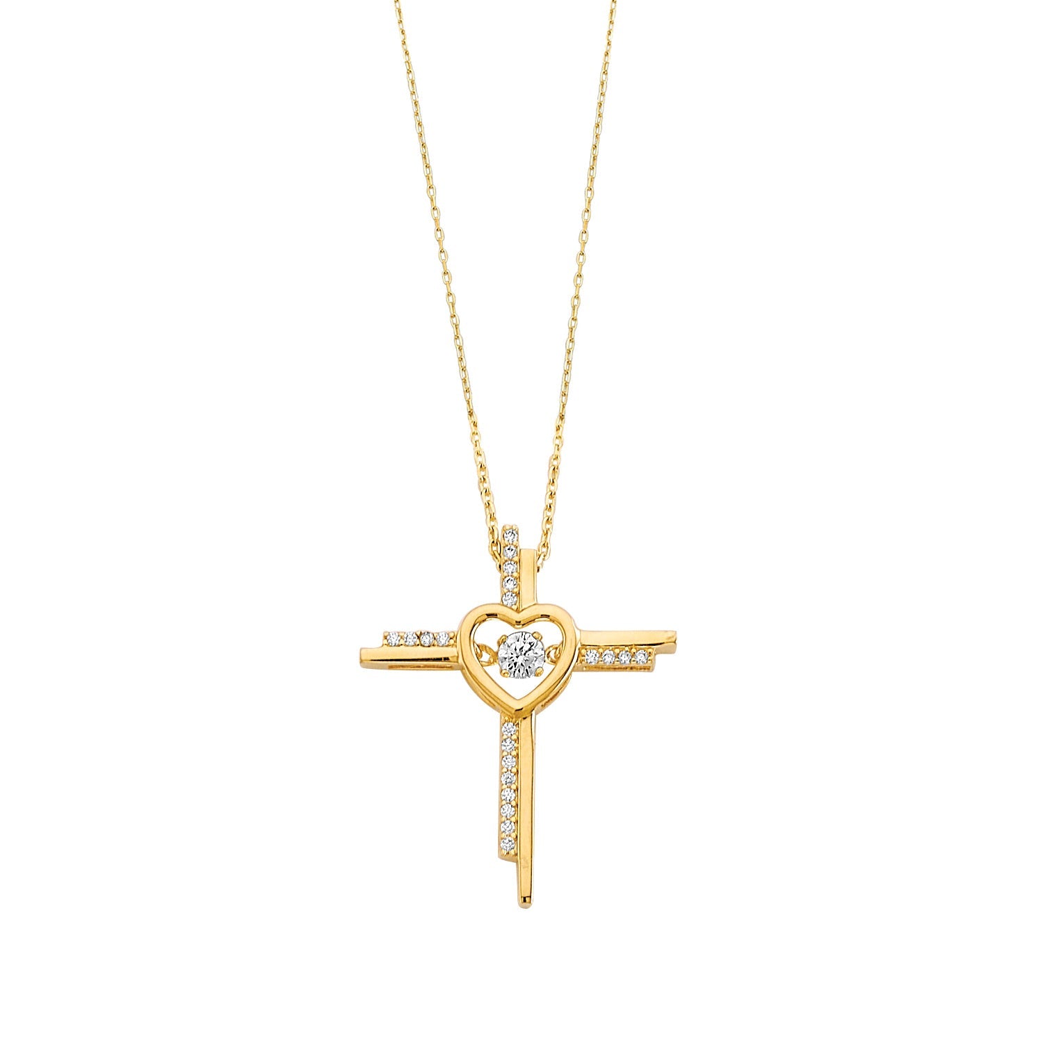 Adjustable White CZ Cross Charm Necklace in 14K Gold