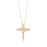 Adjustable White CZ Cross Charm Necklace in 14K Gold