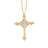 Adjustable White CZ Cross Charm Necklace in 14K Gold