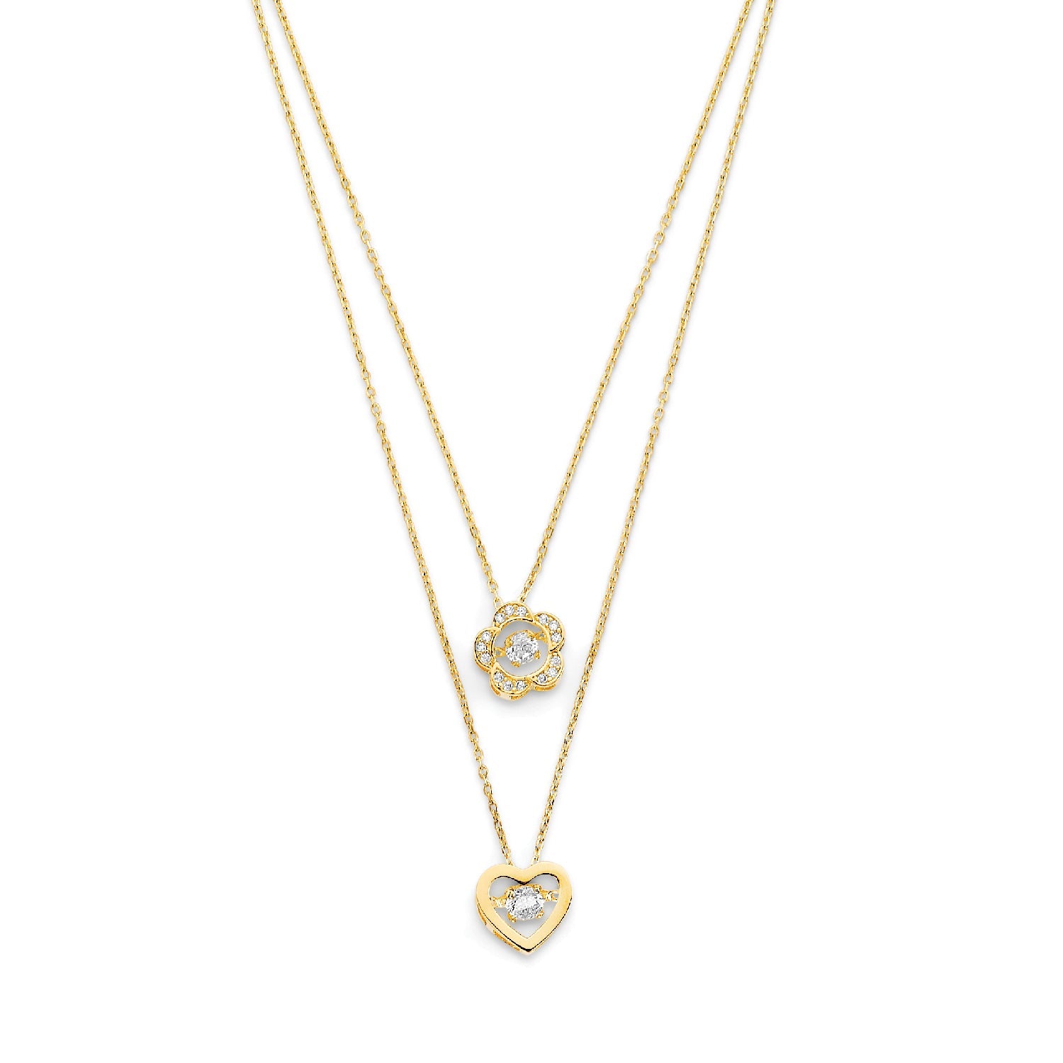 Adjustable White CZ Heart Necklace in 14K Gold
