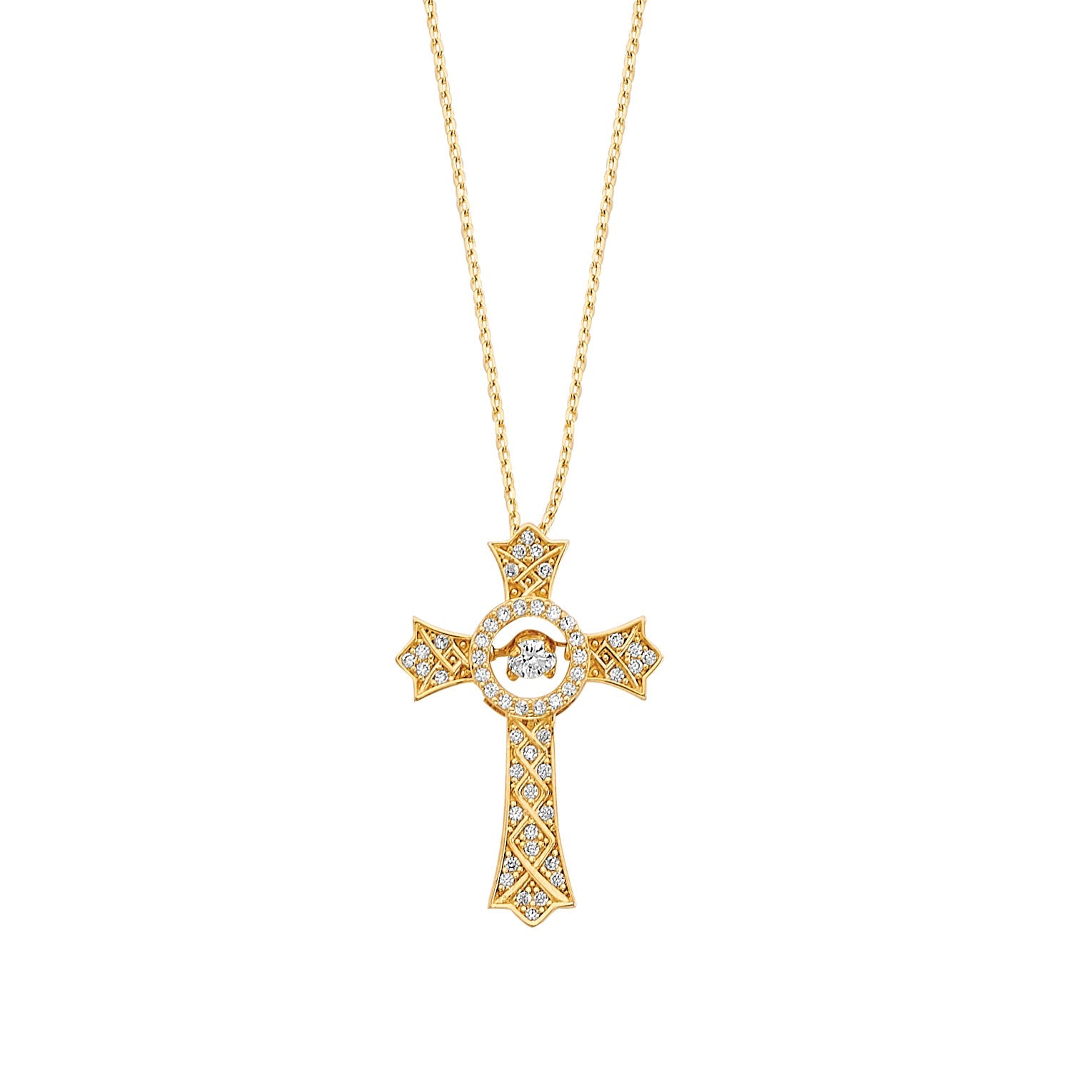 Adjustable White CZ Cross Charm Necklace in 14K Gold