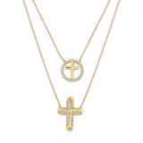 Adjustable White CZ Cross Charm Necklace in 14K Gold