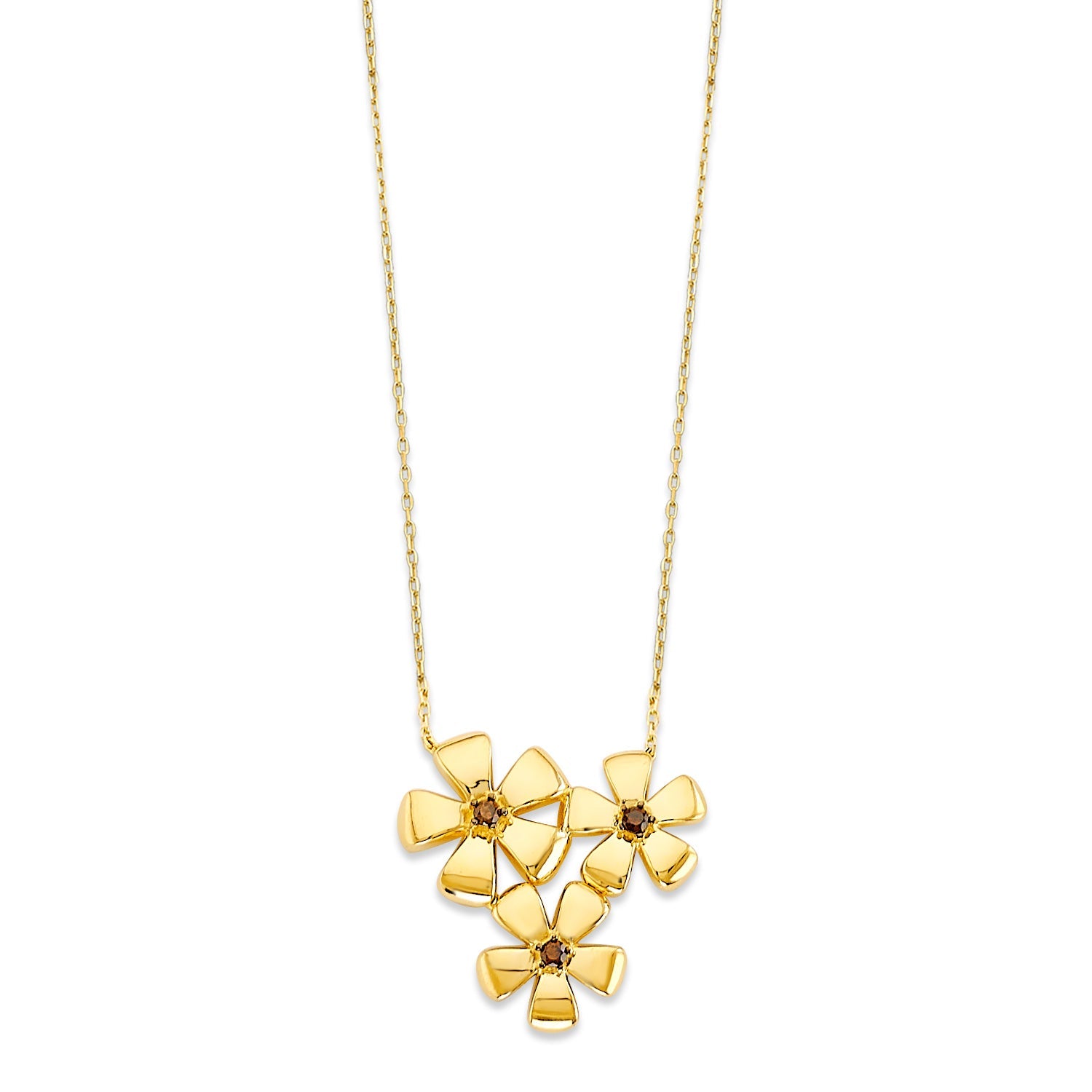 Adjustable Brown CZ Flower Necklace in 14K Gold