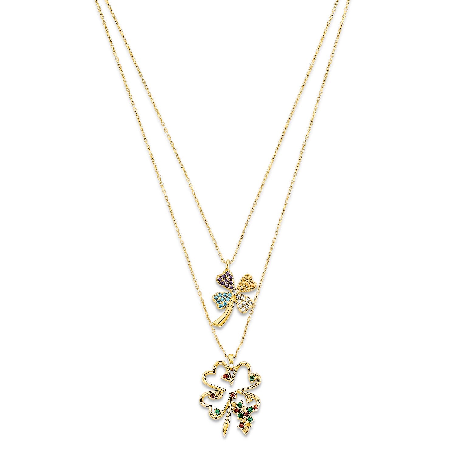 Adjustable Multi-Color CZ Leaf Ladies Necklace in 14K Gold