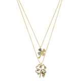 Adjustable Multi-Color CZ Leaf Ladies Necklace in 14K Gold