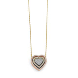 Adjustable White CZ Heart Necklace in 14K Tri-Color Gold