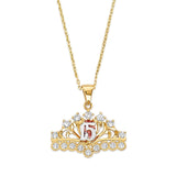 Adjustable White & Pink CZ Tiara Charm Necklace in 14K Gold