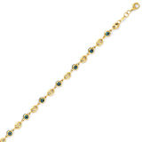 Beaded Blue & White Enamel Ladies Eye Charm Bracelet in 14K Gold