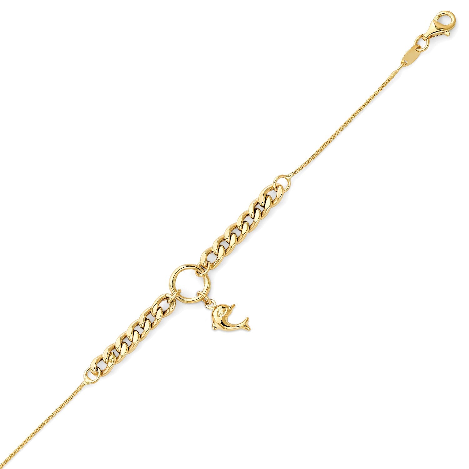 Ladies Dolphin Charm Bracelet in 14K Gold